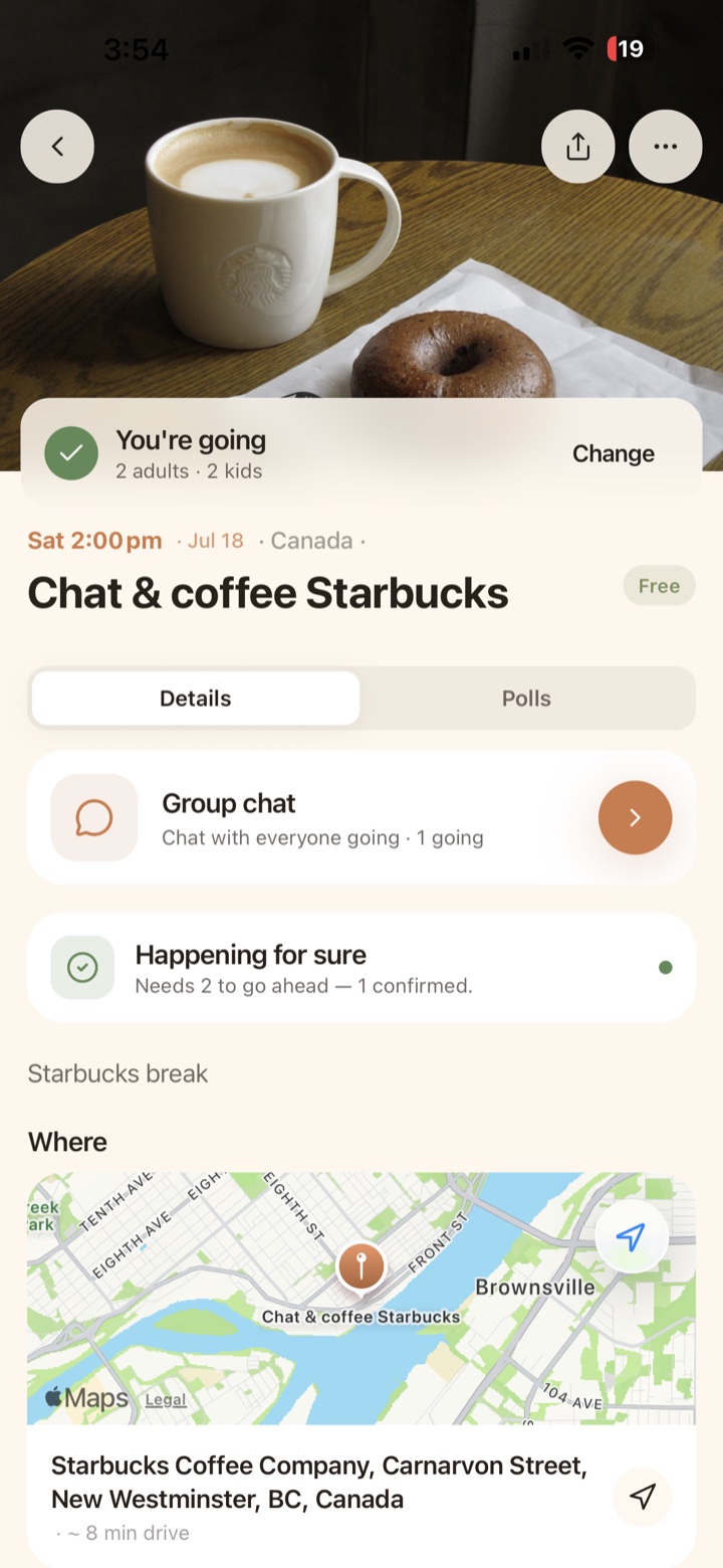 Chat & coffee Starbucks — event detail